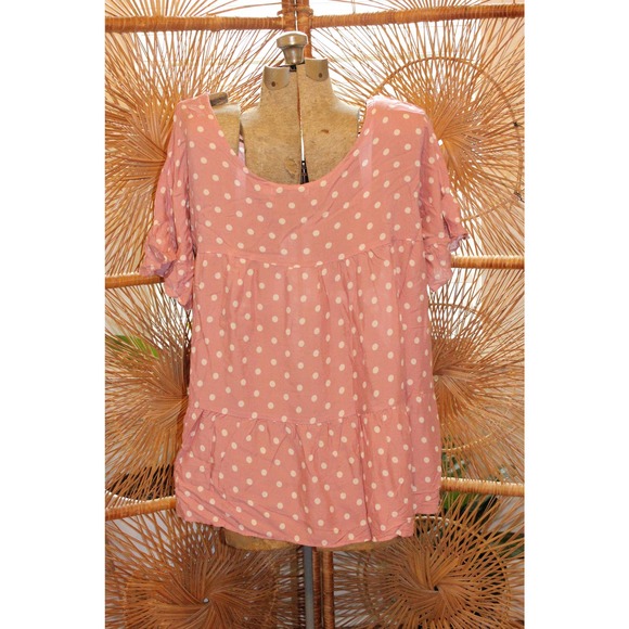 XL,POLKA DOT Blouse,pink polka dot shirt,women polka dot blouse - Picture 3 of 10
